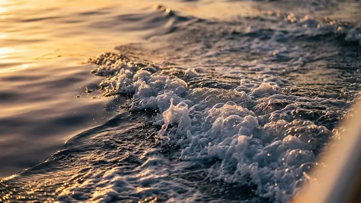 Motor yacht wake at golden hour